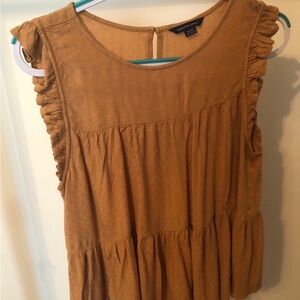 American Eagle Outfitters Women's Tan Ruffle Top- size medium